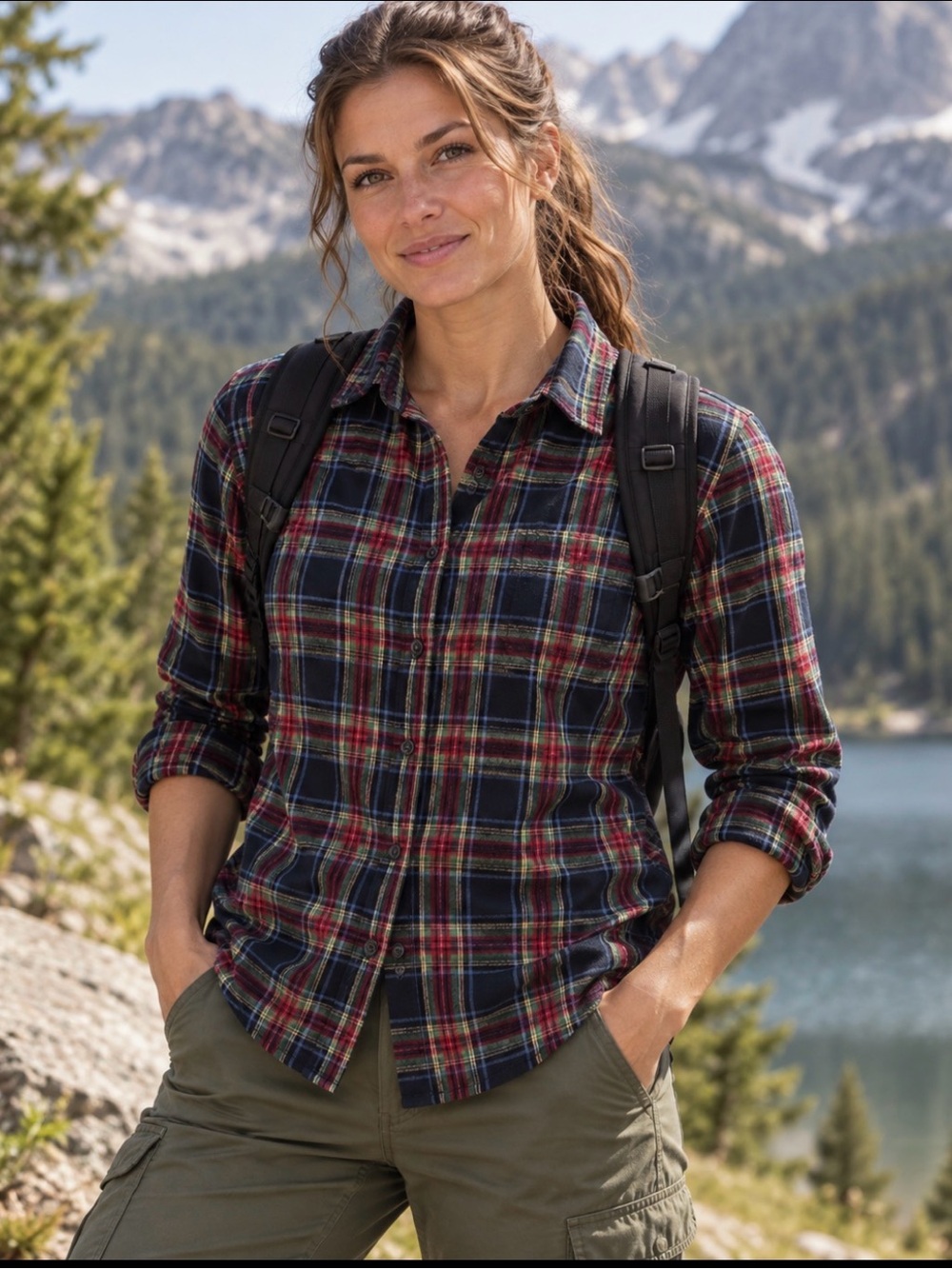 L.L. Bean Women's Slightly Fitted Scotch Plaid Flannel Shirt Size Large